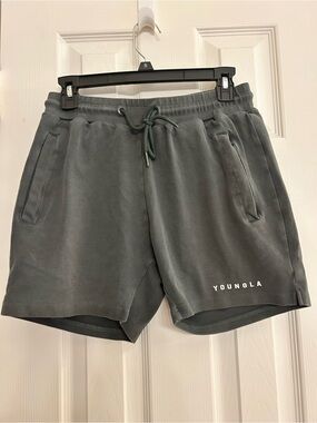 Youngla Men’s Sweat shorts Size Small in Olive Green Good used condition